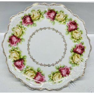 Vintage Dinner Serving Plate Z S & C Bavaria Pink Yellow Rose 12.5” VG (G2)